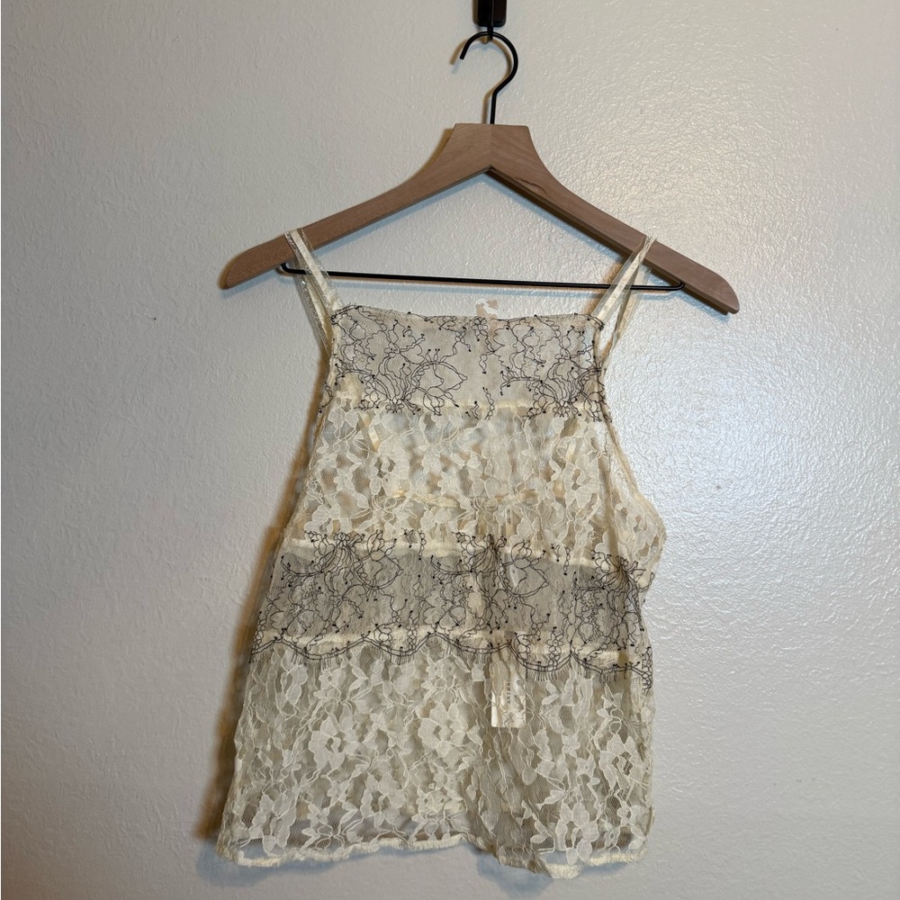 Anthropologie Sheer Mixed Lace Cami In‎ Ivory - Picture 3 of 7